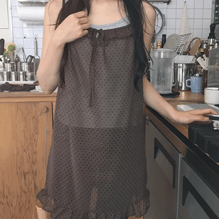 Zelda Dot Frill See-through Sleeveless Layered Dress