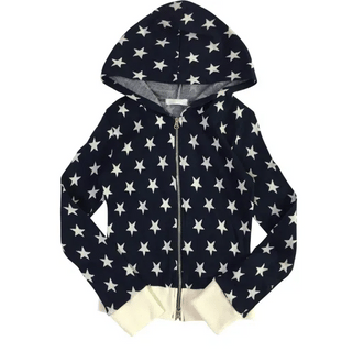 striped lace hooded zip-up