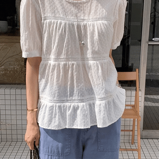 Arte Summer Shirred Short Sleeve Blouse