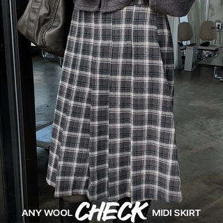 Annie Wool Check Midi Skirt