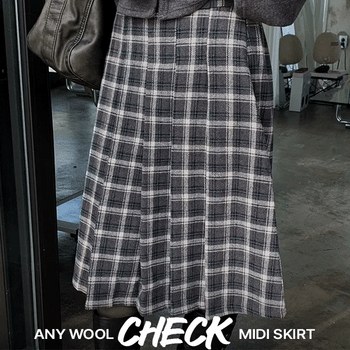 Annie Wool Check Midi Skirt