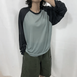 Irina Summer Silky Loose Fit Raglan Color Block Long Sleeve Tee