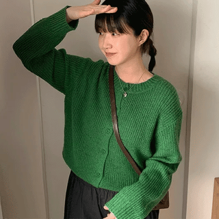 Kouzen Mix Color Round Knit Cardigan