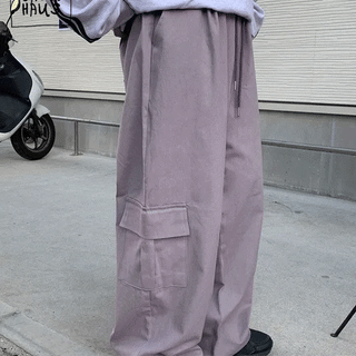 Obomi Cotton Elastic Waist Cargo Pants