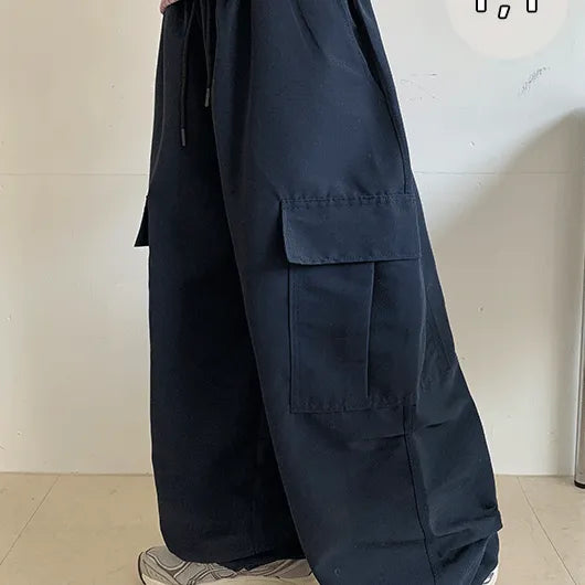 Hakubi Nylon Elastic Waist Cargo Pants