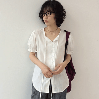 Delphinium Asa Lace Square Neck Short Sleeve Blouse
