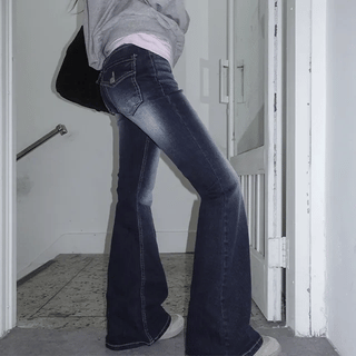 Yerden Back Pocket Washed Bootcut Denim Pants