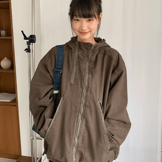 Pita Washed Cotton Hooded Zip-Up Jacket