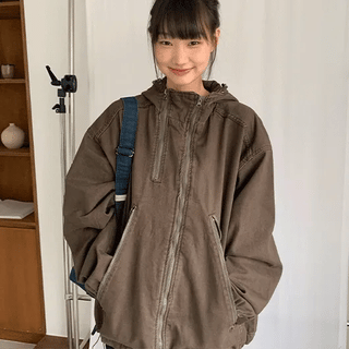 Pita Washed Cotton Hooded Zip-Up Jacket