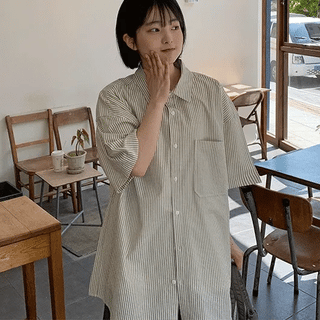 Horim Striped Oversized Short Sleeve Shirt