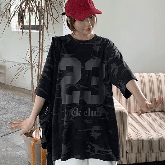 Chelkey Camo Print Oversized Short Sleeve Tee