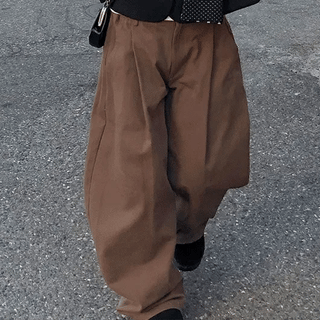 Delfur Pintuck Elastic Cotton Balloon Wide Pants