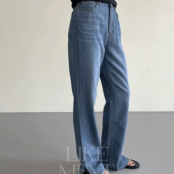 TLoap Summer Slit Lyocell Medium Blue Straight Denim