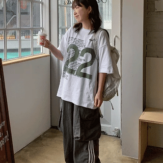 Turit Number Print Oversized Short Sleeve Tee