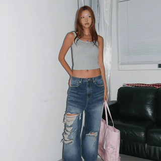 DRAKE DAMAGED JEAN Vintage Ripped Jeans Damaged Jeans Wide Semi-Wide