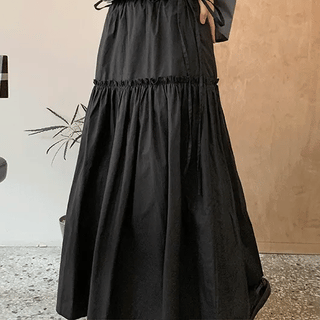Yuhu Ribbon Banding Frill Long Skirt