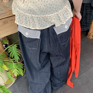 Orihi Non-Faded Elastic Waist Wide Denim Pants