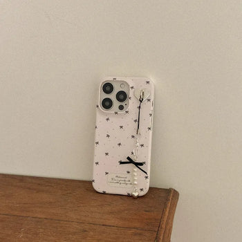 [SET] Small Ribbon Pattern Hard Phone Case + Heart Tag Holder + Keyring