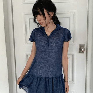 Veil layered frill short-sleeve dress