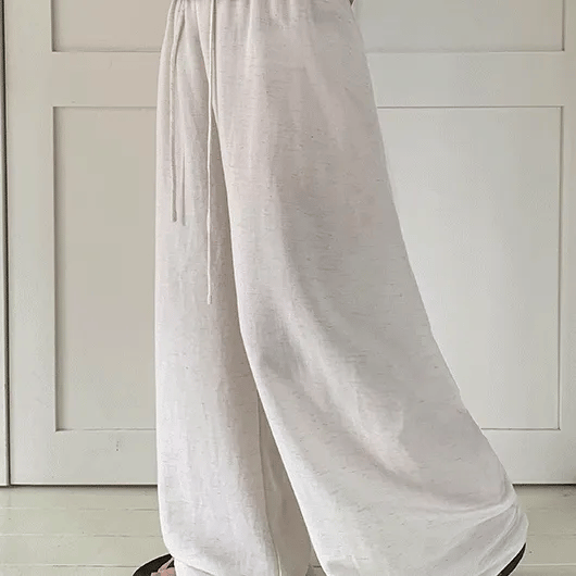 Ankero Cool Elastic Waist Wide Linen Pants