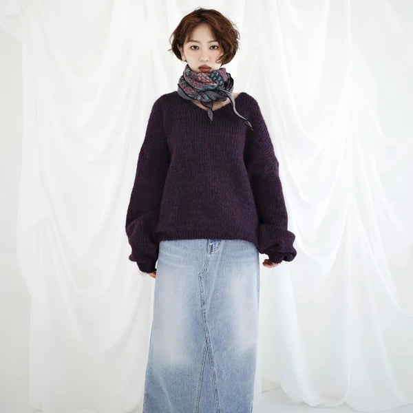 Maxi-line denim long skirt