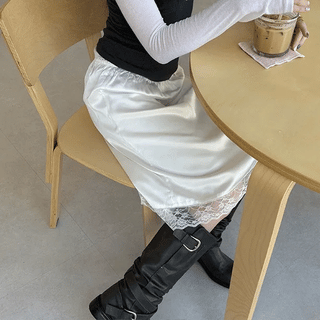 Mulan satin lace midi skirt