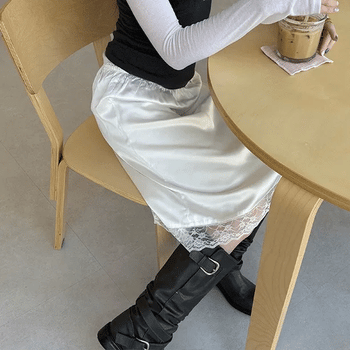 Mulan satin lace midi skirt