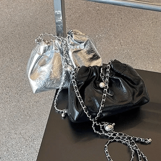 Ball chain drawstring shoulder and crossbody bag