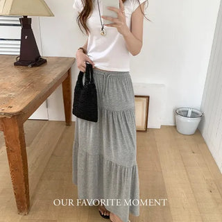 Elastic Tiered Long Skirt