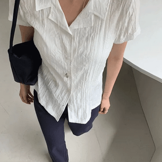 Civita Wrinkle Open Collar Slim Short Sleeve Shirt