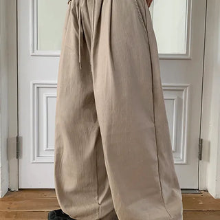 Popu Linen Elastic Waist Wide Pants  - 50% Linen