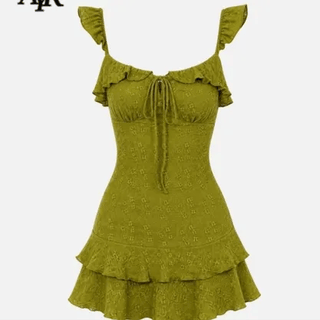 Khaki Check Ribbon Slip Mini Dress / Y2K Teen Vintage Sleeveless Dress
