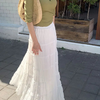 Wrinkle Tiered Long Skirt