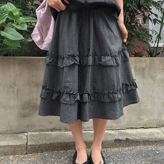 Chiyo Check Frill Tiered Midi Skirt