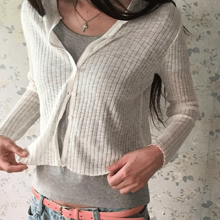 Delvia Ribbed Slim Fit Sheer Knit Cardigan