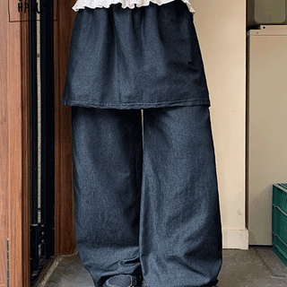 Mekker Summer Denim Layered Skirt Pants