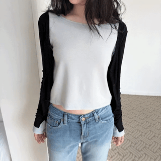 COTTON V-neck Long Sleeve T-shirt 4co