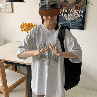 Lemita Lettering Print Oversized Short Sleeve T-shirt