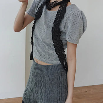 Dot puff velvet short-sleeved blouse