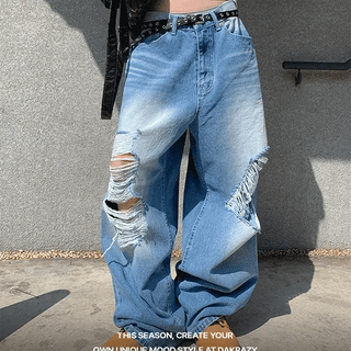 Balloon Fit Damaged Wide Denim Pants