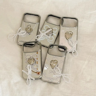 [Set] Pearl Ribbon Silver Mirror Phone Case + Smart Ring