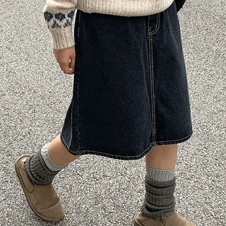 Horned Denim Midi Skirt