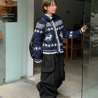 Q-In Duffle Collar Knit Nordic Cardigan