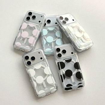 [Set] Mono Dot Design MagSafe Gel Hard Phone Case + Transparent Card Wallet
