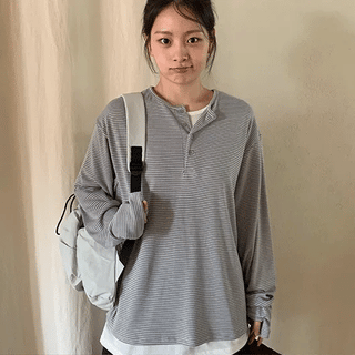 Anri Warmer Henley Neck Oversized Long Sleeve Tee