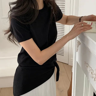 Tear Soft Button Wrap Cap Sleeve Knit
