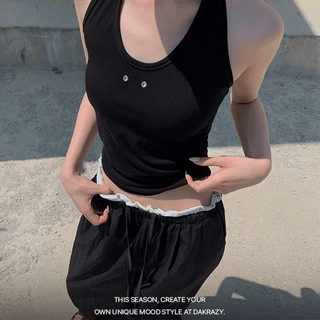 Eyelet halter slim crop tank top