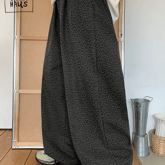 Tsutaki Leopard String Wide Elastic Pants