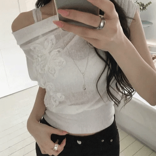 Yuki Flower Asymmetrical Off-shoulder Top