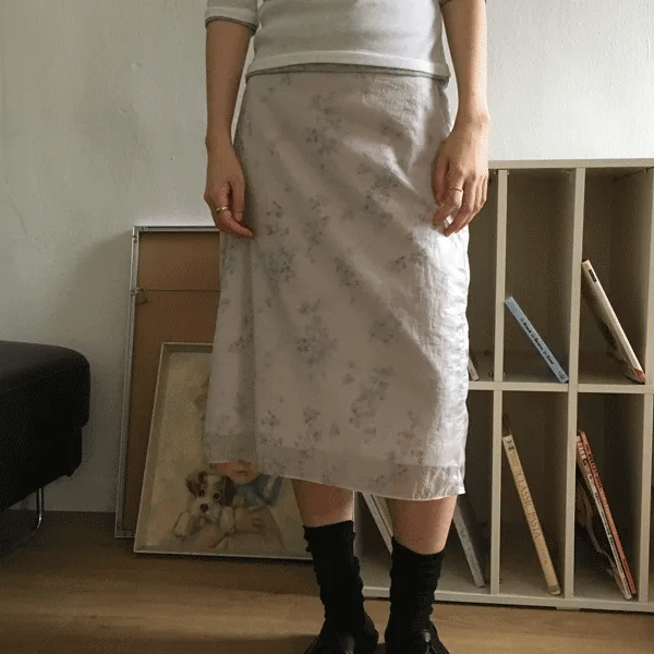 Cyan Flower Midi Skirt (2 colors)